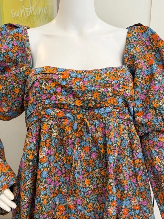 NWT For Love & Lemons 1X Brittany Floral Puff Sleeve Organic Cotton Babydoll - Picture 2 of 11